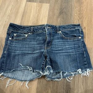 Vintage American Eagle Outfitters Dark Blue Frayed Jean Shorts